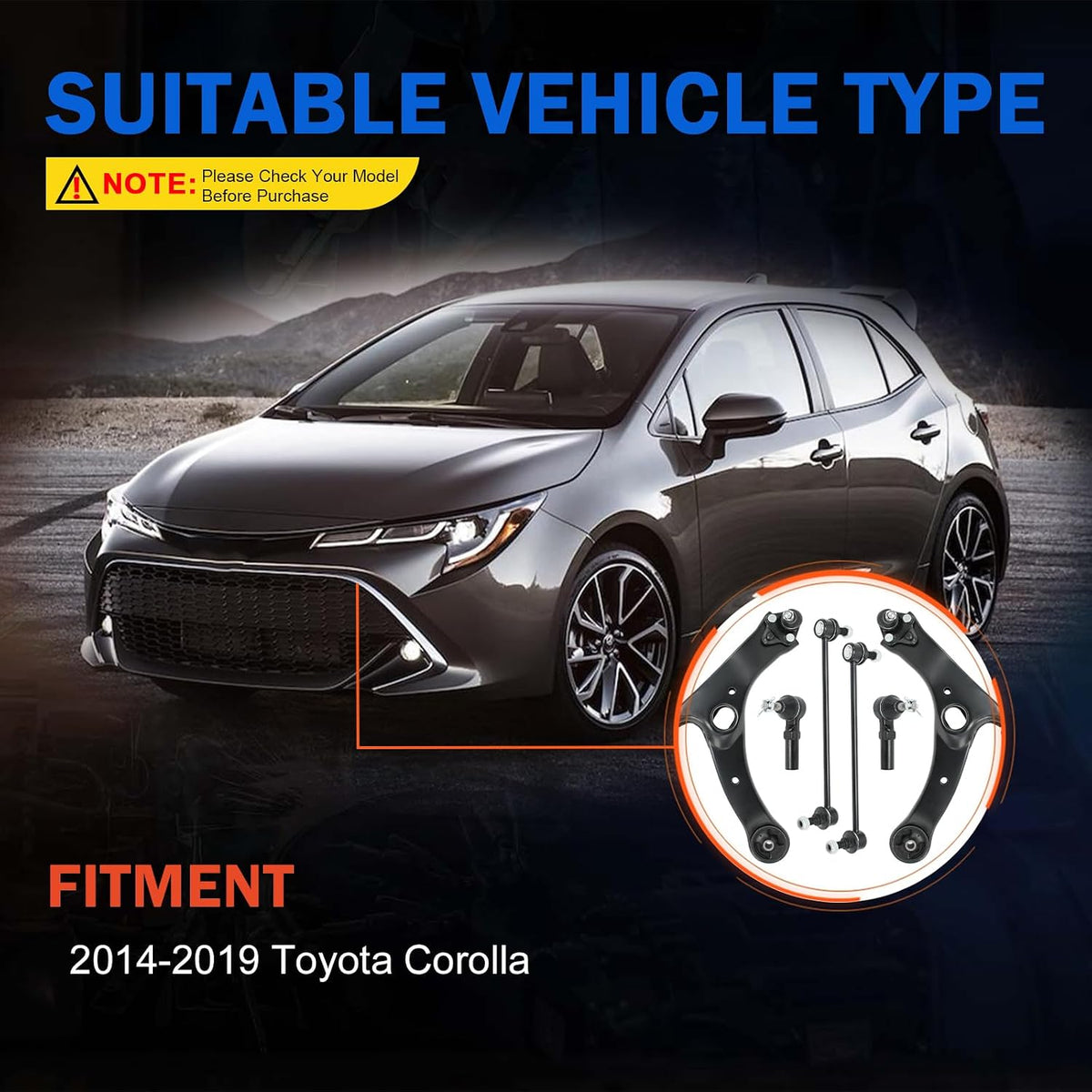 6pcs Front Suspension Kit Control Arms Fits for 2014-2019 Toyota Corolla
