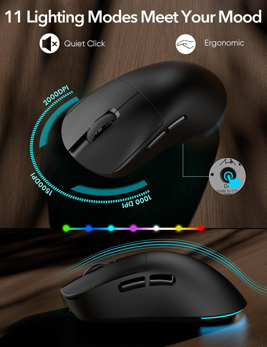 Wireless Keyboard and Mouse Backlit - Typewriter Keyboard with Magnetic Wrist Rest, Retro Round Keys, Light Up