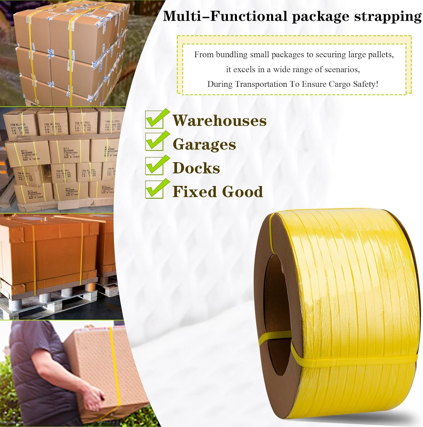 Poly Strapping, Packaging Banding Strap, Pallet Strapping Roll 3280' Length - Polypropylene Strapping 1/2" Width