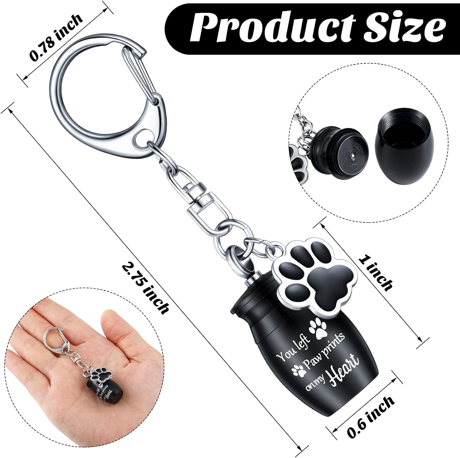 2 Pcs Pet Urn Keychain for Ashes Dog Cat Paw Print