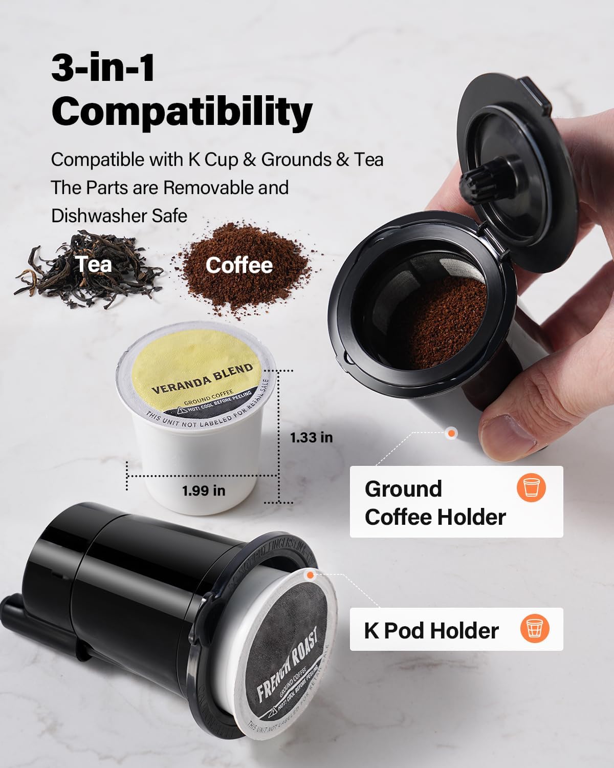 K Cup Coffee Maker With Bold Setting, Single Serve Hot & Iced Coffee Maker for K-Cup and Grounds, 52 Oz Removable