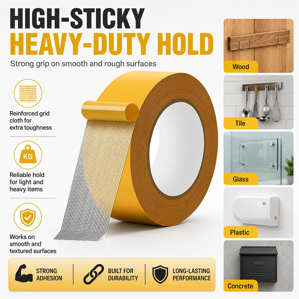 High Tack Double Sided Mesh Tape,Grid Double-Sided Tape, 1.96" x 66 FT