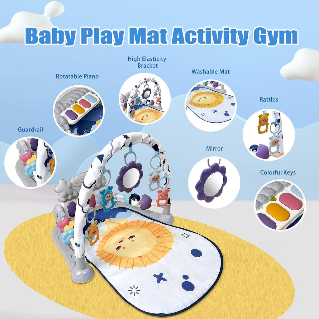 Baby Play Gym Mat, Baby Gym Activity Center, Kick and Play Piano with Music and Light, Tummy Time Toys for Newborn