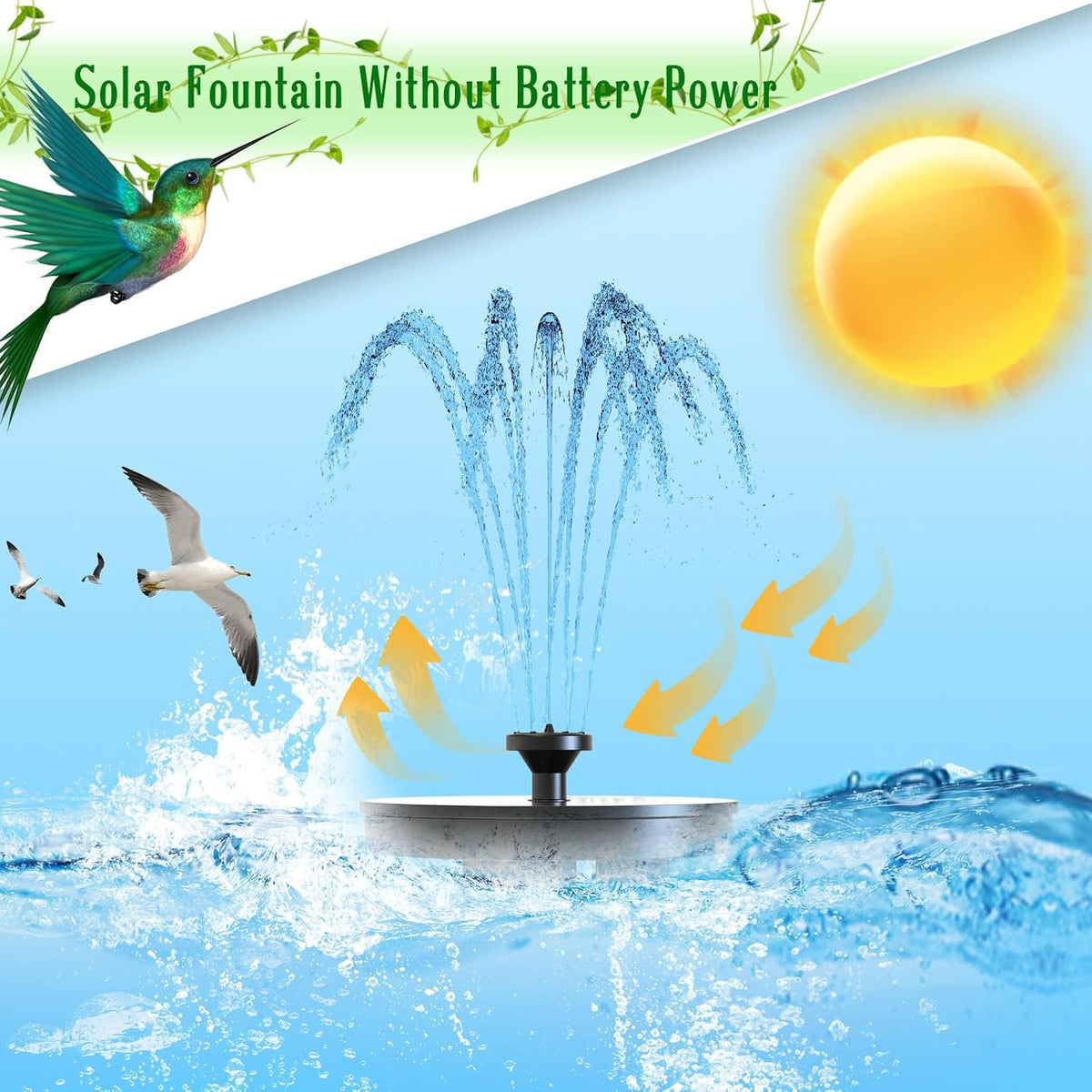 Solar Fountain, Upgraded Solar Bird Bath Fountains with 6 Nozzles