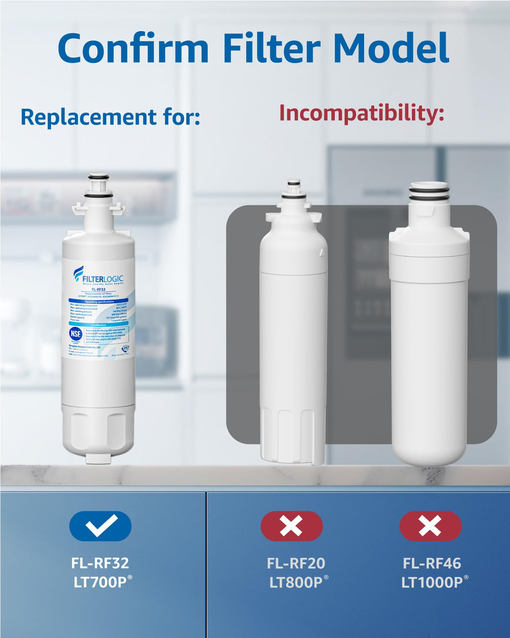 ADQ36006101 Water Filter, Replacement for LG LT700P, 3 Pack