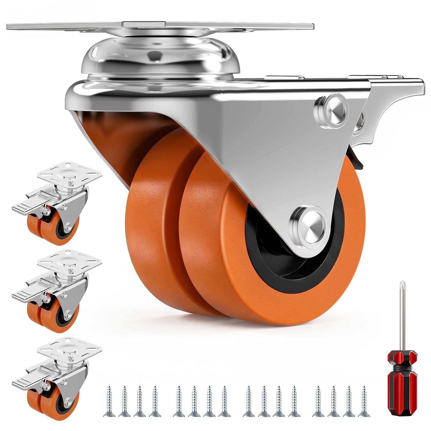 2 Inch Heavy Duty Caster Wheels Set of 4 Locking Plate | 880lb, 360° Swivel, TPR Floor-Safe, Industrial Casters