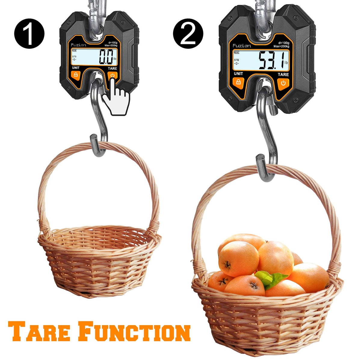 Hanging Scale 440lb/200kg, Mini Crane Scale, Snap-Fit Lifting Ring