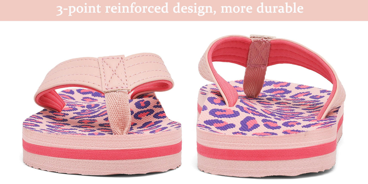 Kids Boys Girls Flip Flops Comfort Quick-Dry Beach Pool Aqua Thong Sandals(Little Kid/Big Kid),Leopard Pink,6 Big Kid