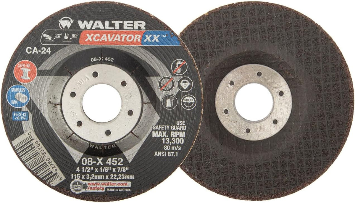 Walter 08X452 4-1/2x1/8x7/8 XCAVATOR XX Ceramic Grinding Wheels Type 27, 10 pack