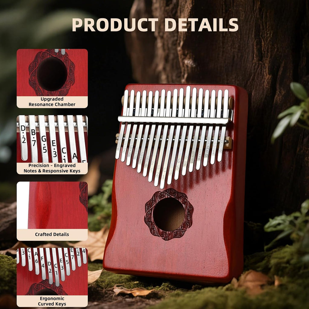 KaLimba Thumb Piano 17 Keys, Red Portable Mbira Finger Piano with Tune Hammer and Instruction, Musical Instruments