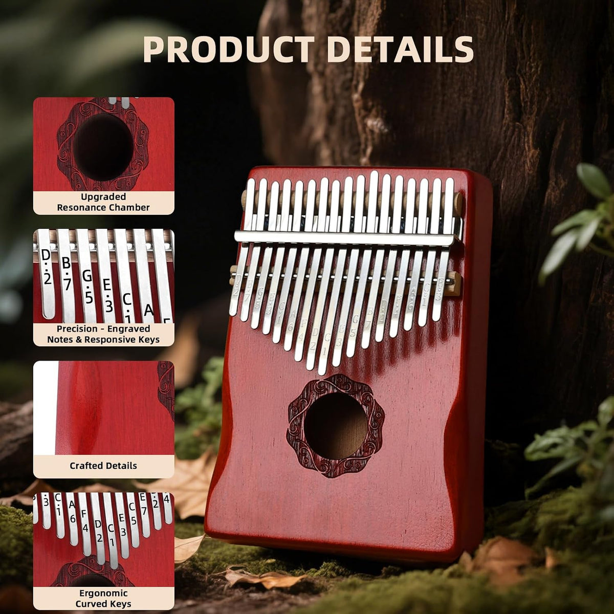KaLimba Thumb Piano 17 Keys, Red Portable Mbira Finger Piano with Tune Hammer and Instruction, Musical Instruments