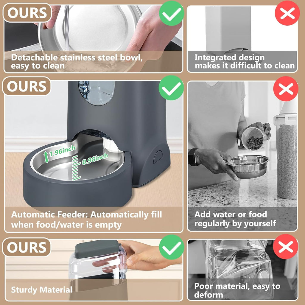 Automatic Cat Feeder and Water Dispenser with Stainless Steel Bowl Dog Gravity Food Feeder and Waterer for Small