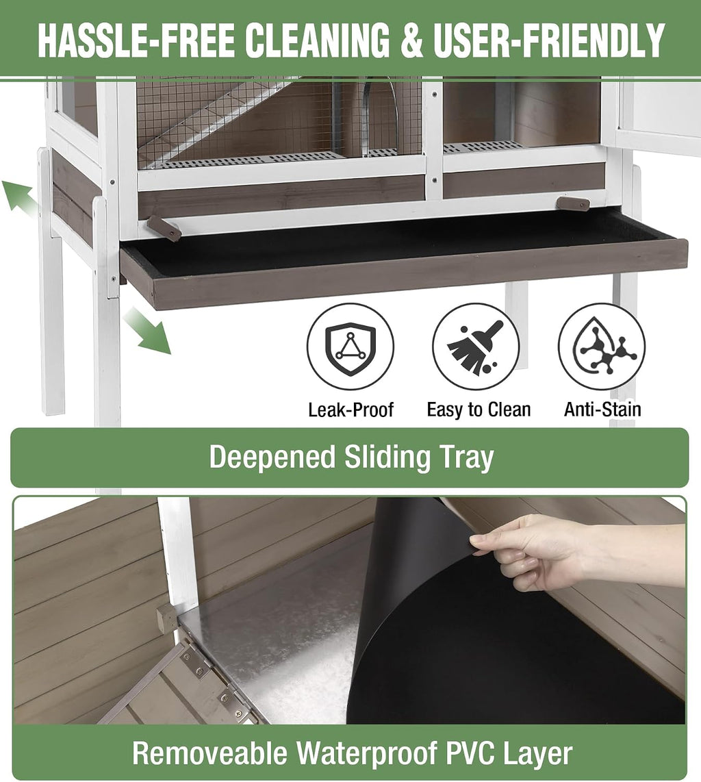 Guinea Pig Cage Indoor with Chew-Proof Edges, Clean Deep Tray | Rabbit cage with leakproof PVC layer, detachable