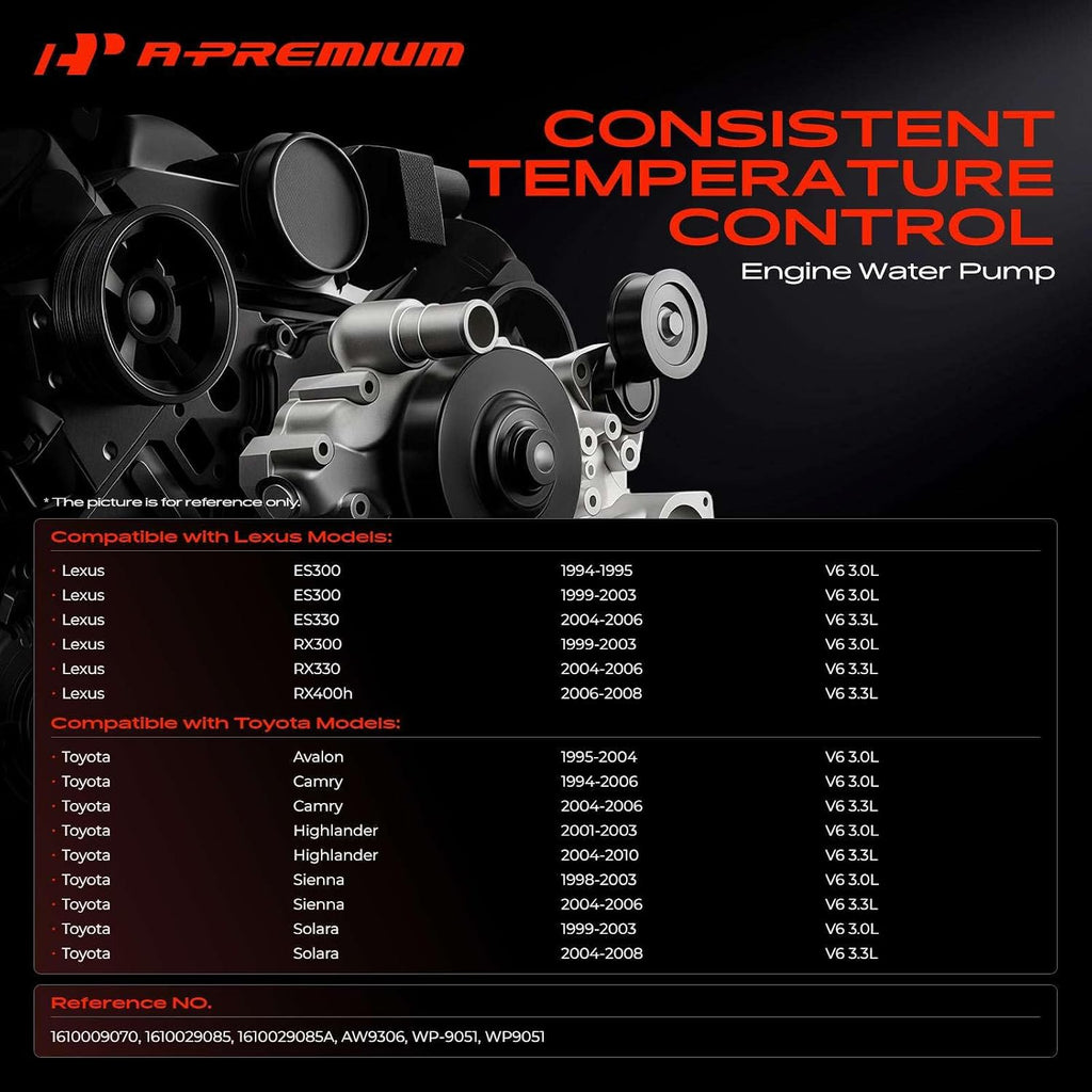 A-Premium Engine Water Pump (3.0L DOHC) Compatible with Toyota, Lexus