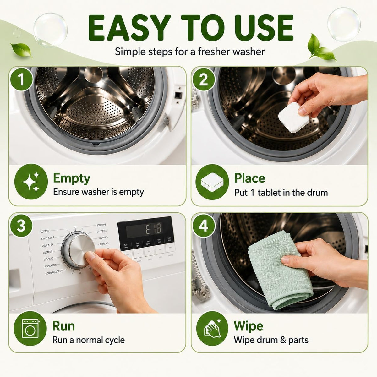 Washing Machine Cleaner for Pet Owners, 24 Tablets 1 Year Supply