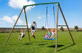 9.5' Tall Swing Sets for Backyard with Platform Swing, Heavy Duty Metal Swingset Outdoor for Kids with Trapeze Bar