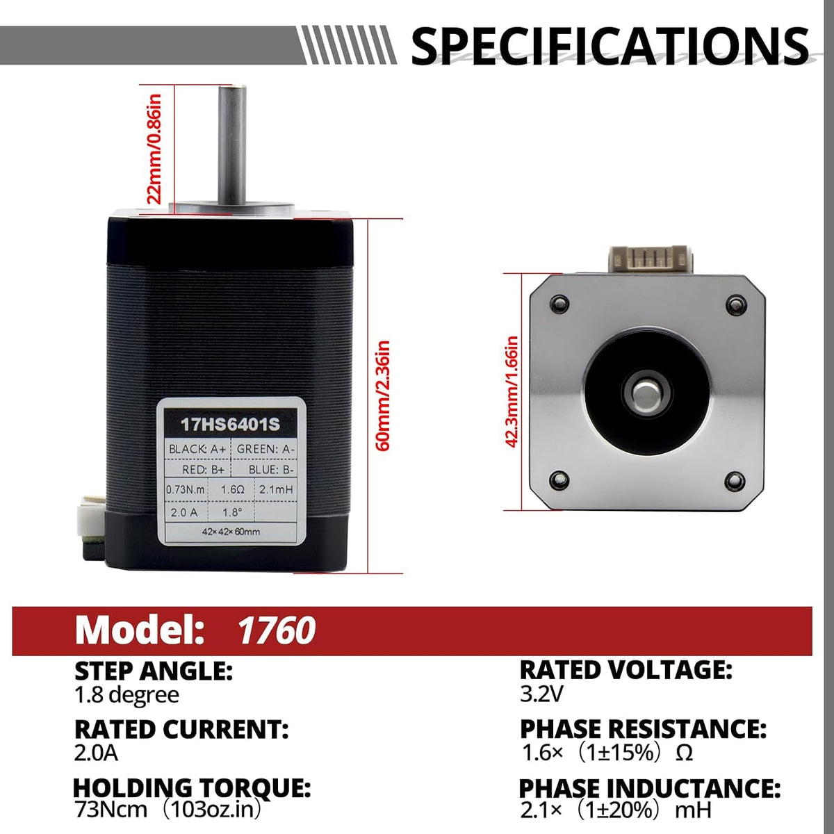 MAKERELE 3PC Nema 17 Stepper Motor, 42-60mm Body, 2A 73Ncm(103oz.in)
