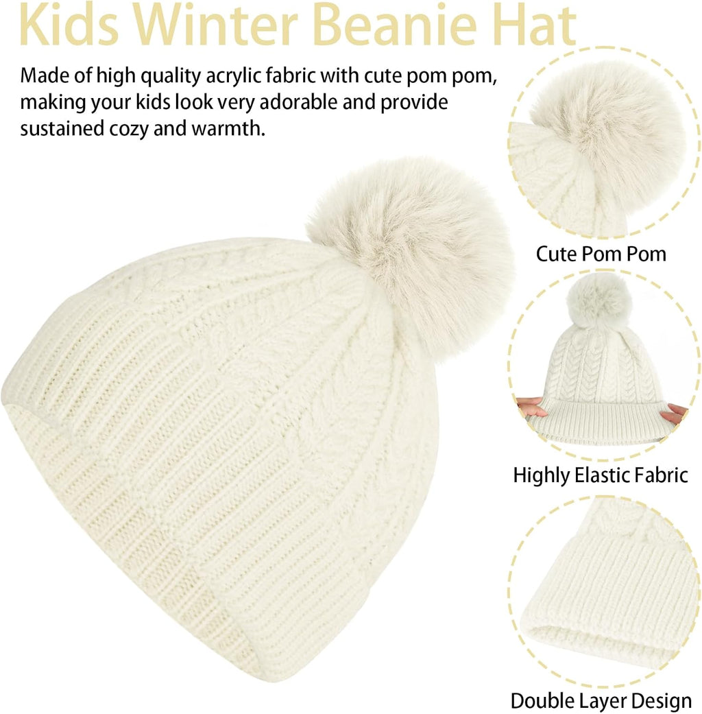 Kids Winter Beanie Hat Scarf Gloves Set, Toddler Winter Cap Knit Neck Warmer Gaiter Mittens for Children 2-8