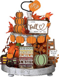 15 Pcs Fall Decorations for Home Fall Tiered Tray Decor Set,Harvest | Maple Leaves Pumpkin Wooden Signs, Thanksgiving