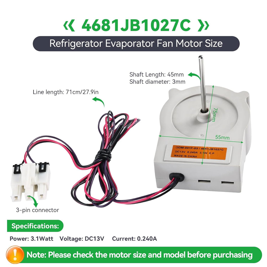 4681JB1027C Refrigerator Evaporator Fan Motor Compatible with LG