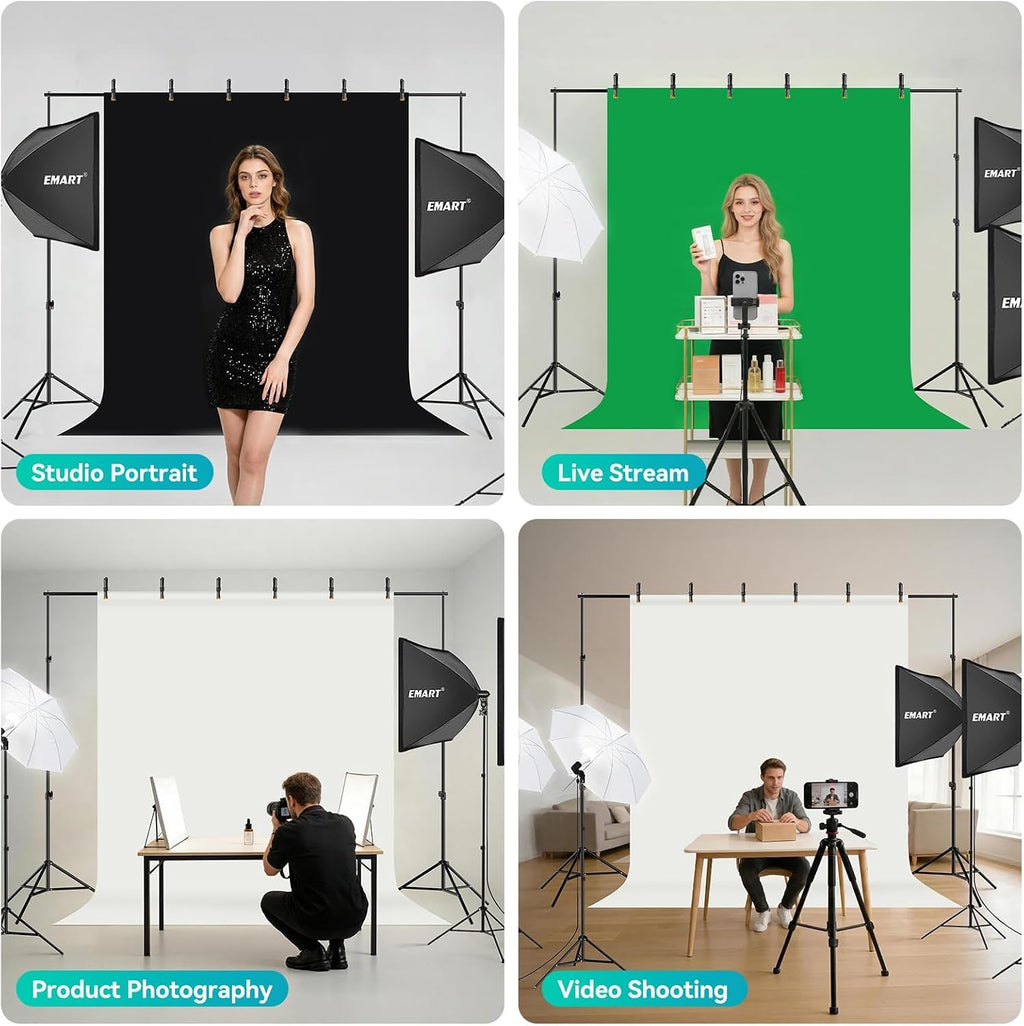 Photography Lighting Kit with 8.5x10Ft Backdrop Stand,6x9FT Backdrops | Softbox Lighting Kit with 5500K 50W LED