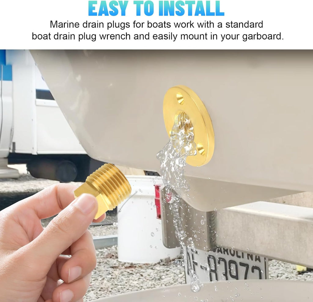 Brass Boat Drain Plug Kit for Garboard and Transom Scuttle