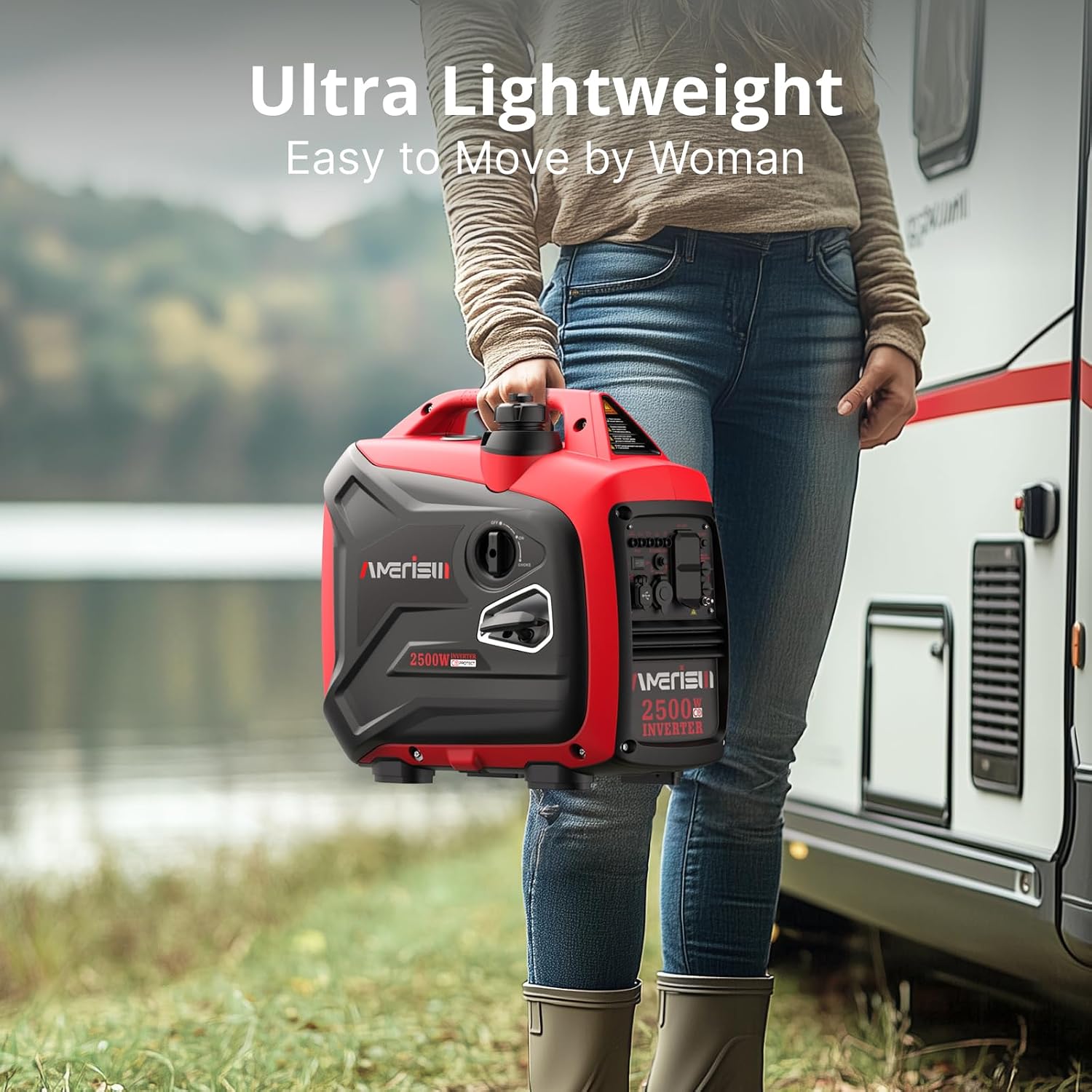 Portable Inverter Generator 2500W Gas Powered, Long Runtime Gas Generator for Camping