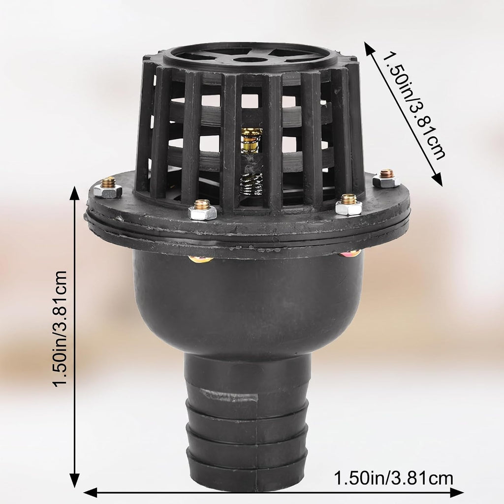 Pump Foot Check Valve, Durable Backflow Prevention with Large Capacity Mesh Strainer for Agricultural Irrigation Industrial Use Stainless Steel Black 1.5in 1Pc