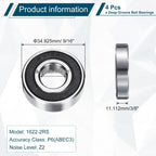 uxcell 4pcs 1622-2RS Deep Groove Ball Bearing 9/16" x 1-3/8" x 7/16" ABEC 3