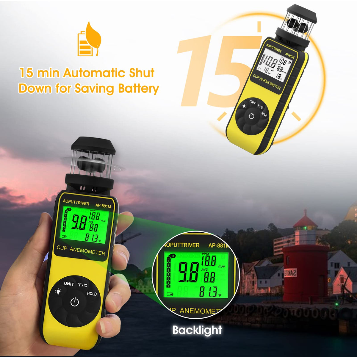 Handheld Anemometers,AOPUTTRIVER 881M Wind Cup 93MPH Air Velocity Meter
