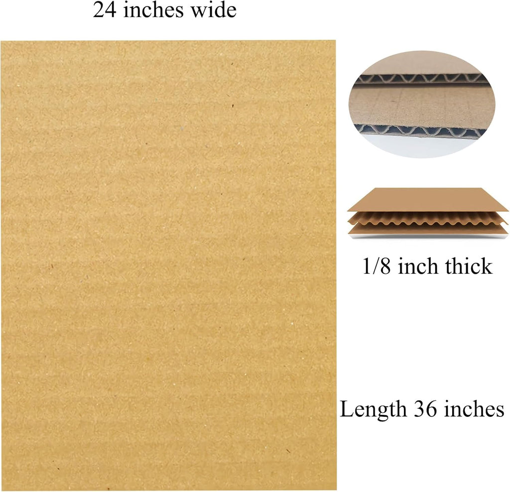 Corrugated Cardboard Sheets,24 x 36 x 1/8 inch, Flat Cardbords,12 Pack