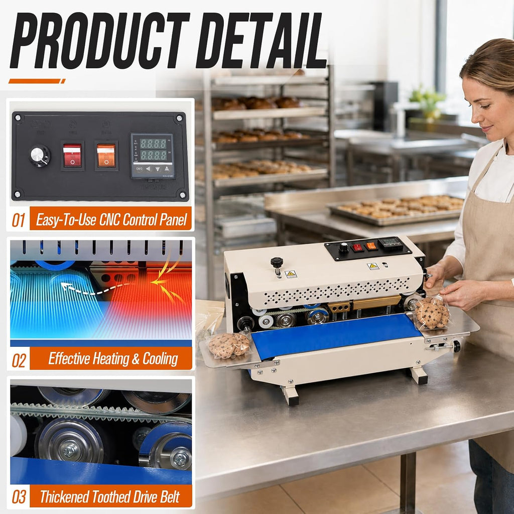 Commercial Heat Sealer Machine, Continuous Band Sealer with Conveyor