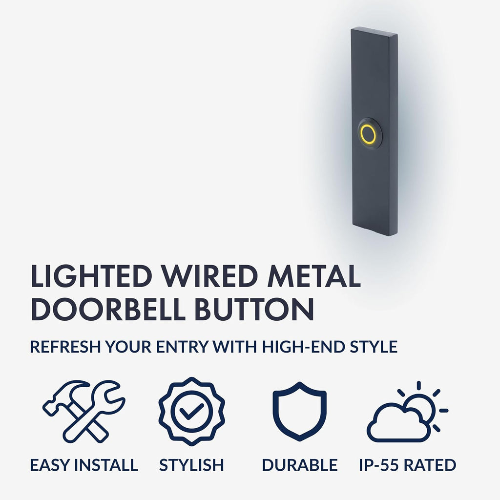 Rectangular Lighted Wired Metal Doorbell Button in Black BT6RL