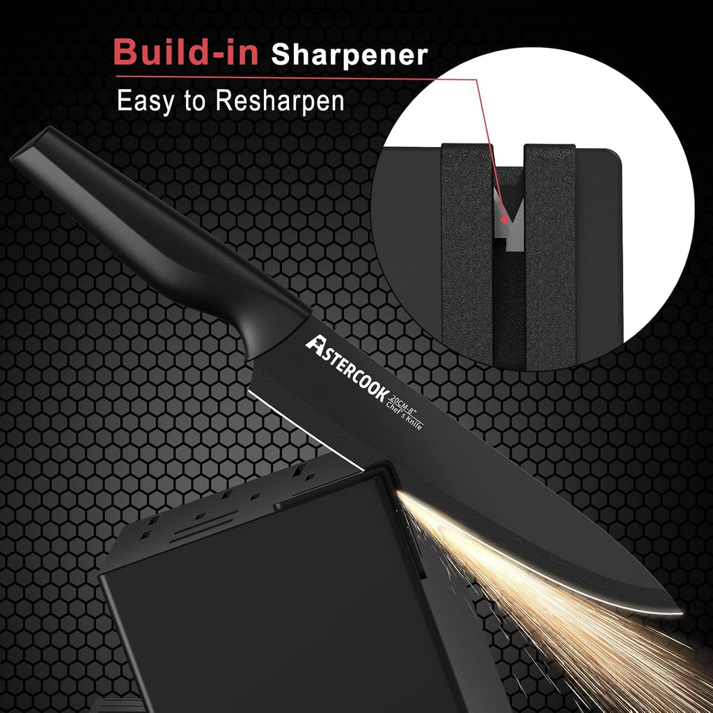 Knife Set, Astercook 21 Pieces Knife Sets for Kitchen with Block, Dishwasher Safe Kitchen Knife Set with Built-in