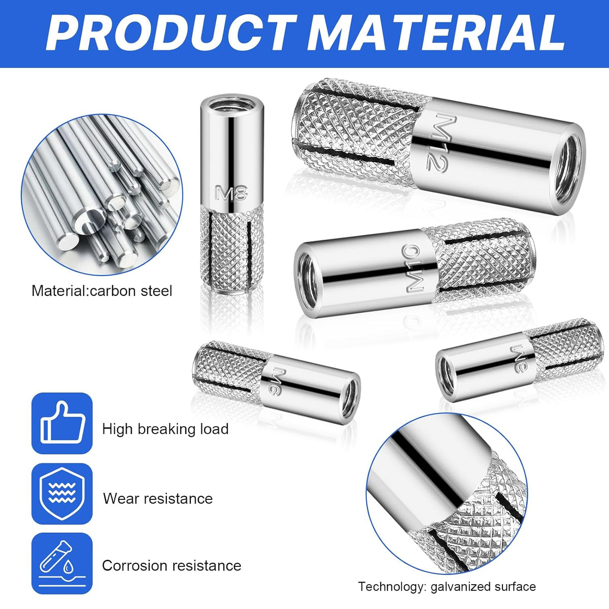 60Pcs Concrete Drop in Anchors, Expansion Bolts for Concrete Drywall