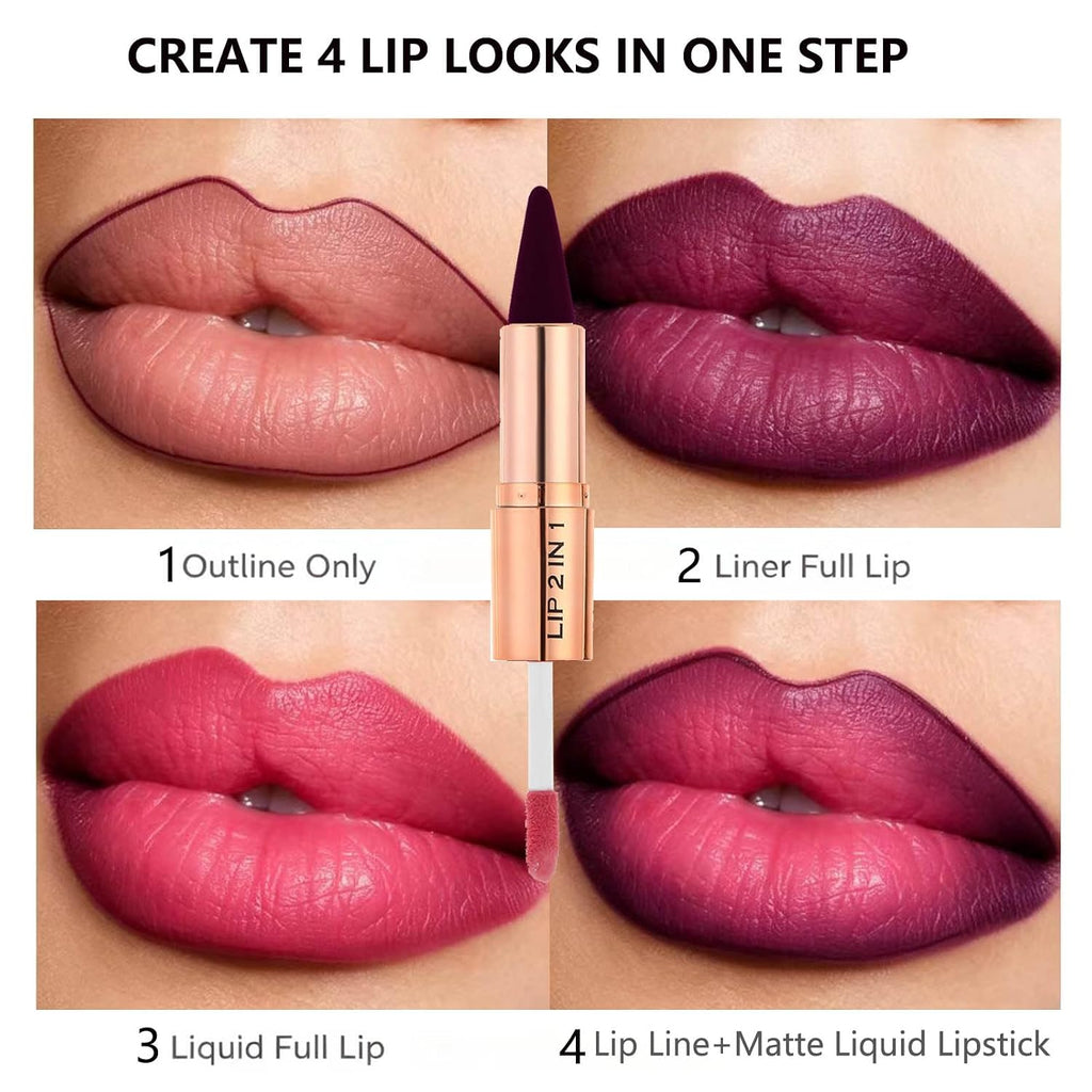 lip liner and lipstick combo 2 in 1 dual ended matte liquid lipstick long lasting waterproof highly pigmented lip