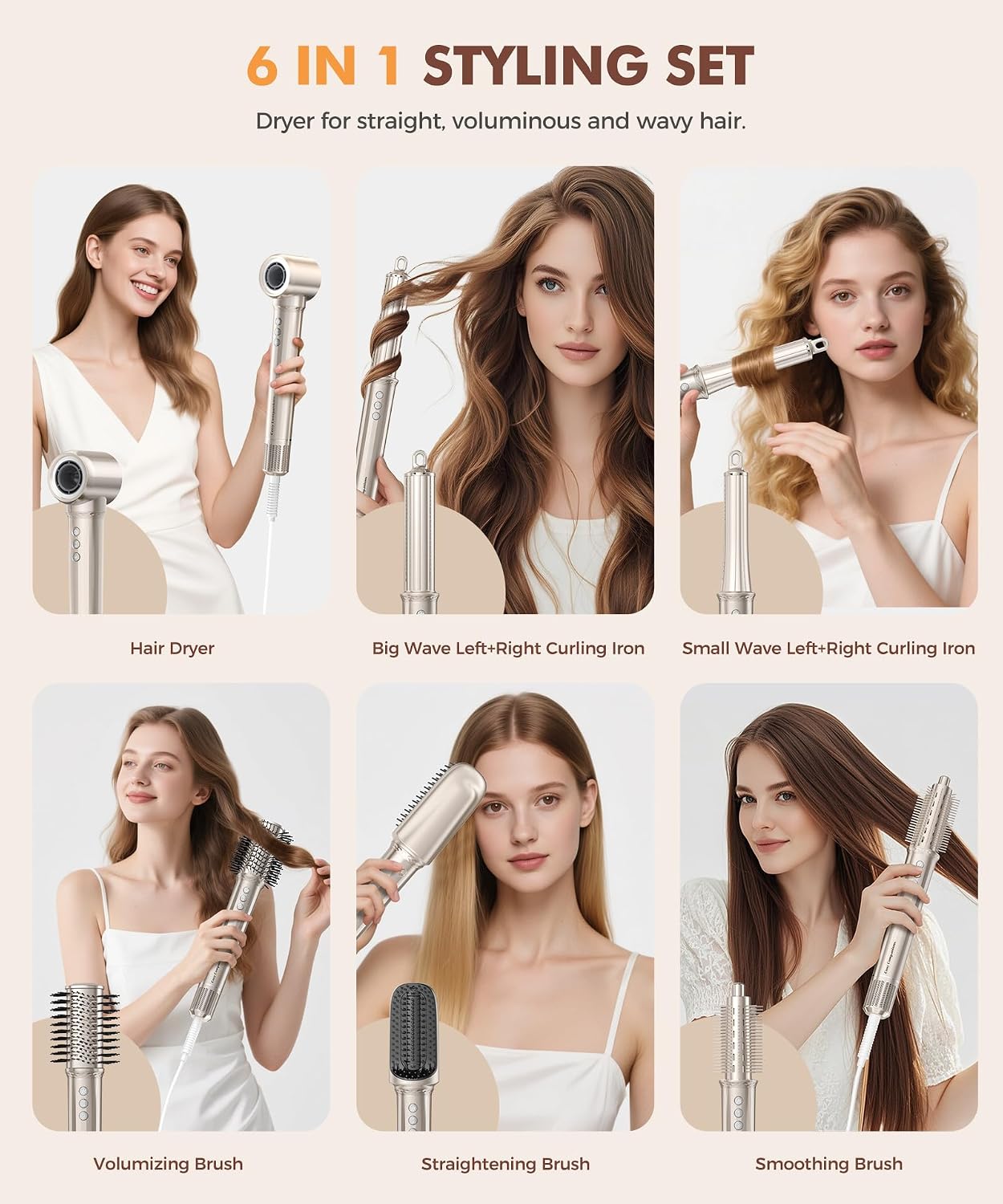 6 in-1 Hair Dryer Brush, 150,000 RPM High-Speed Negative Ionic, Blow Dryer Brush for Fast Drying, Hot Air Brush for