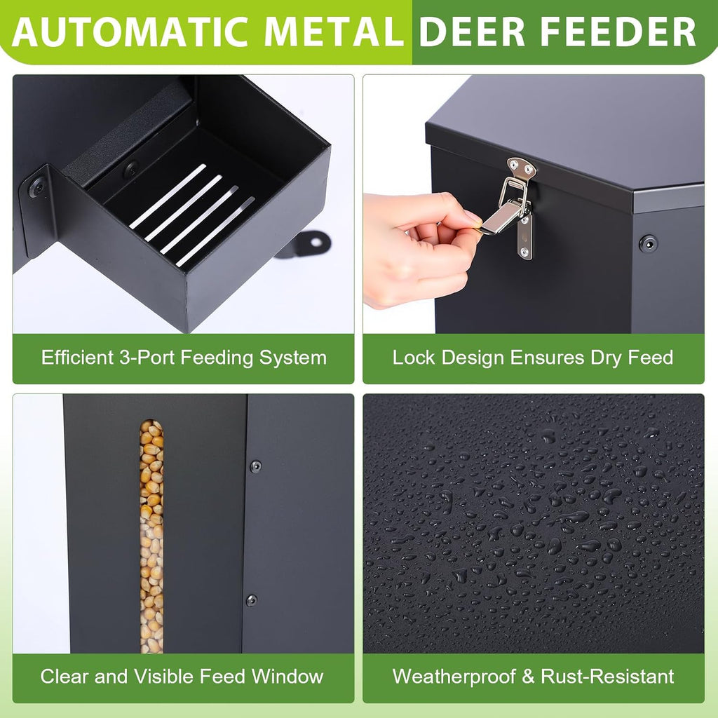 3 Patio 50-75 Lbs Large Deer Feeder with Visible Window Heavy Duty Metal Free Standing Deer Feeding Barrel Hunting