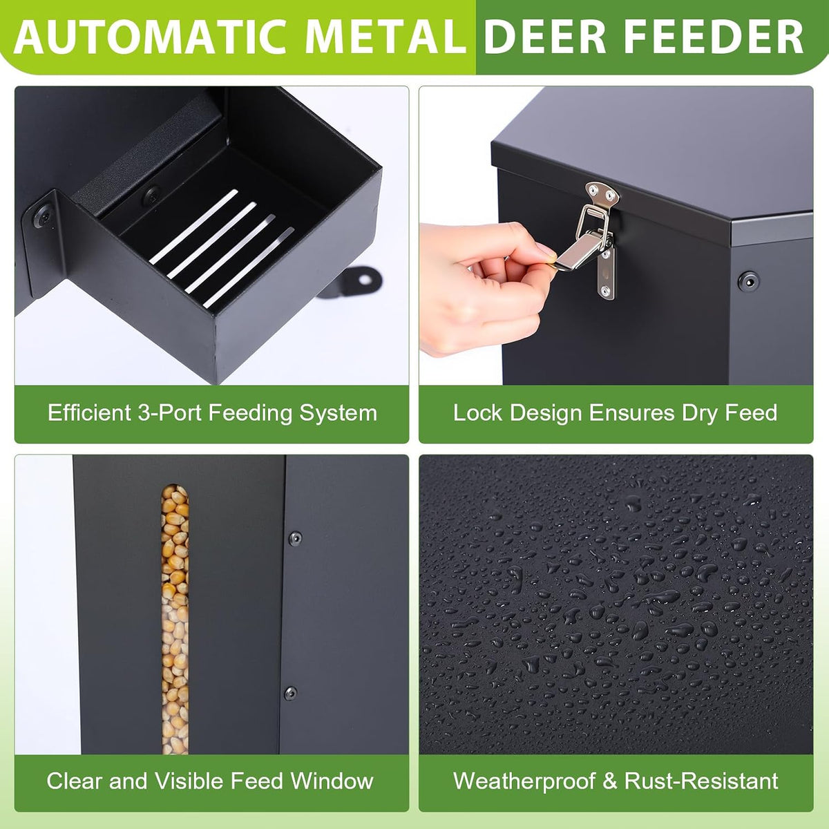 3 Patio 50-75 Lbs Large Deer Feeder with Visible Window Heavy Duty Metal Free Standing Deer Feeding Barrel Hunting