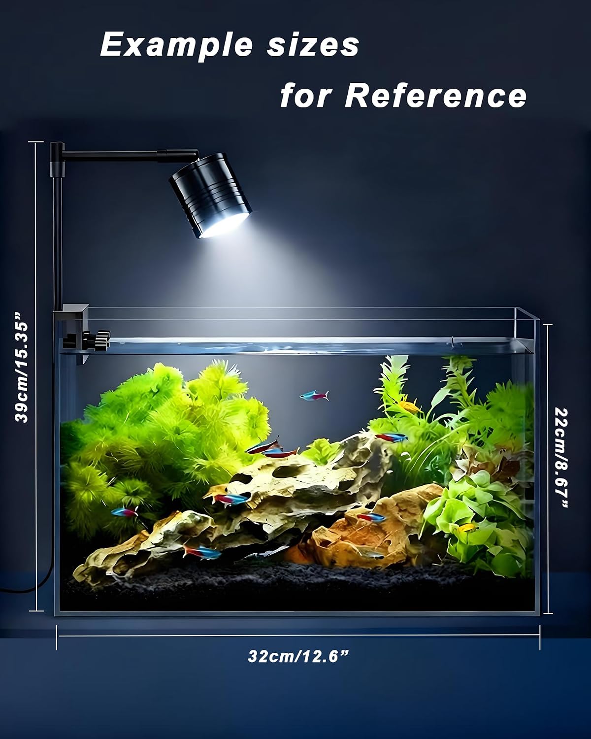 Aquarium LED Light, 5W Clip-on Fish Tank Lamp, 3 Colors, 7.7 Inch Fixed Arm, USB 5V Downlight