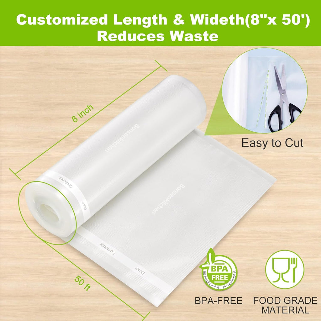 Vacuum Sealer Bags, 8" x 50' Rolls 2 pack for Food Storage