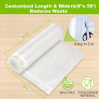 Vacuum Sealer Bags, 8" x 50' Rolls 2 pack for Food Storage