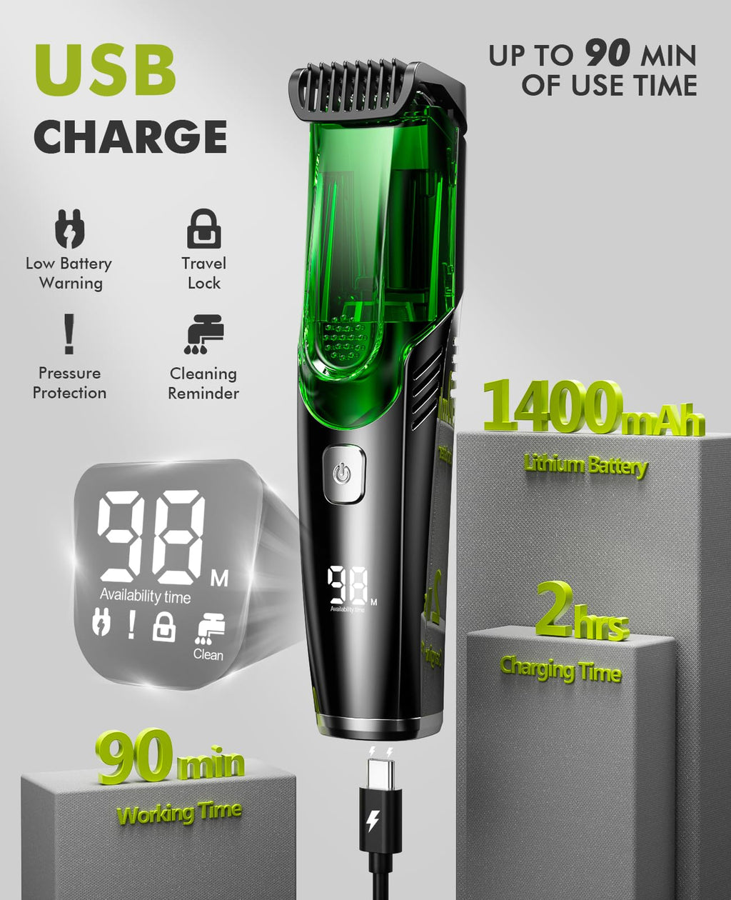 Vacuum Beard Trimmer for Men: Cordless Electric Trimmer for Less Mess