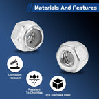 Kozelo 50Pcs 1/4"-20 Nylon Locking Hex Nuts 316 StainlessSteel Silver