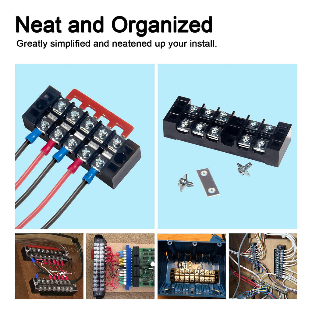 Terminal Block, 4/5/6 Circuits 600V 15A Dual Row Screw Terminal Strip 6 Set