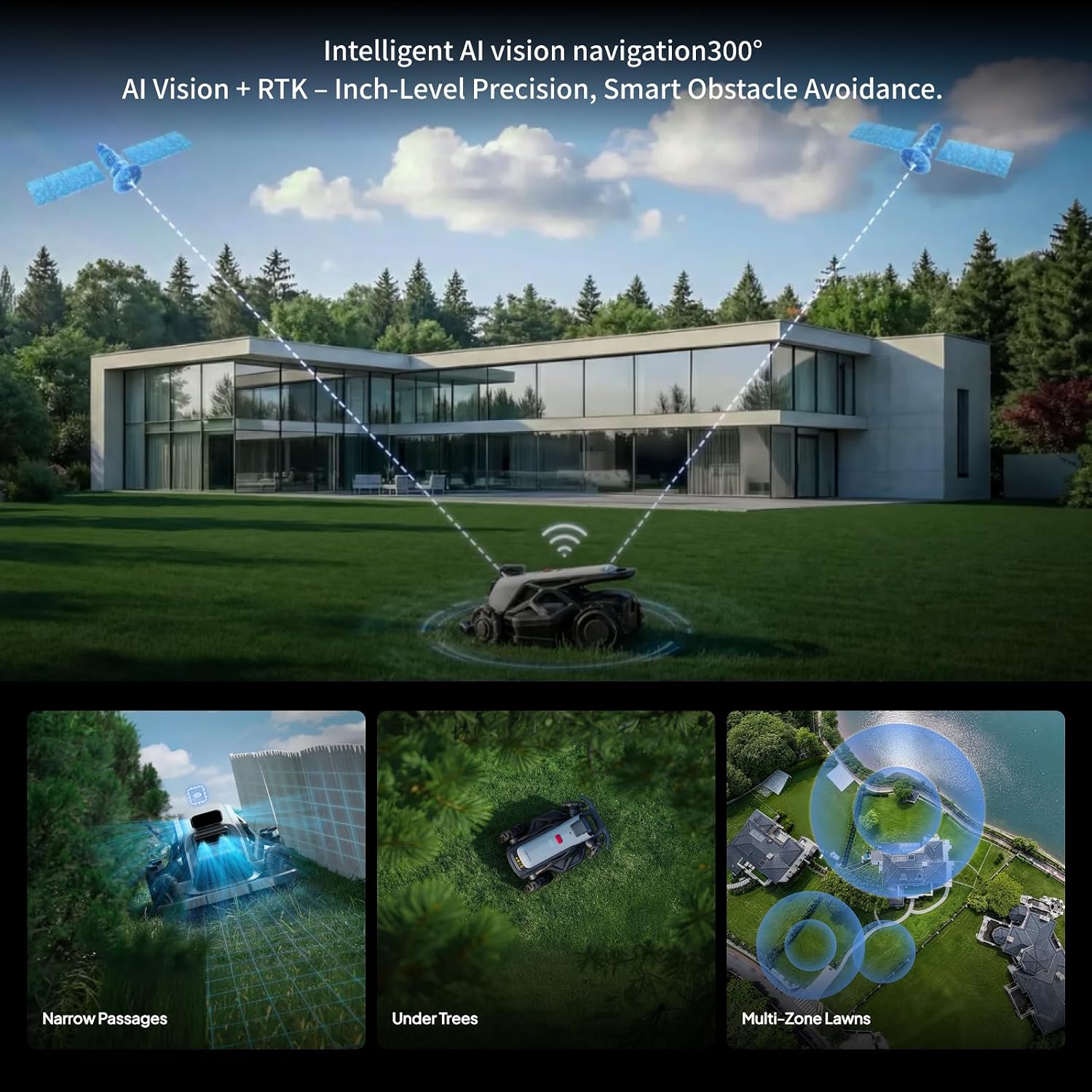 TRON Robot Lawn Mower 1 Acres, NRTK + 5 Vision Wire-Free Robotic Lawnmowe,AI Obstacle Avoidance, No Perimeter