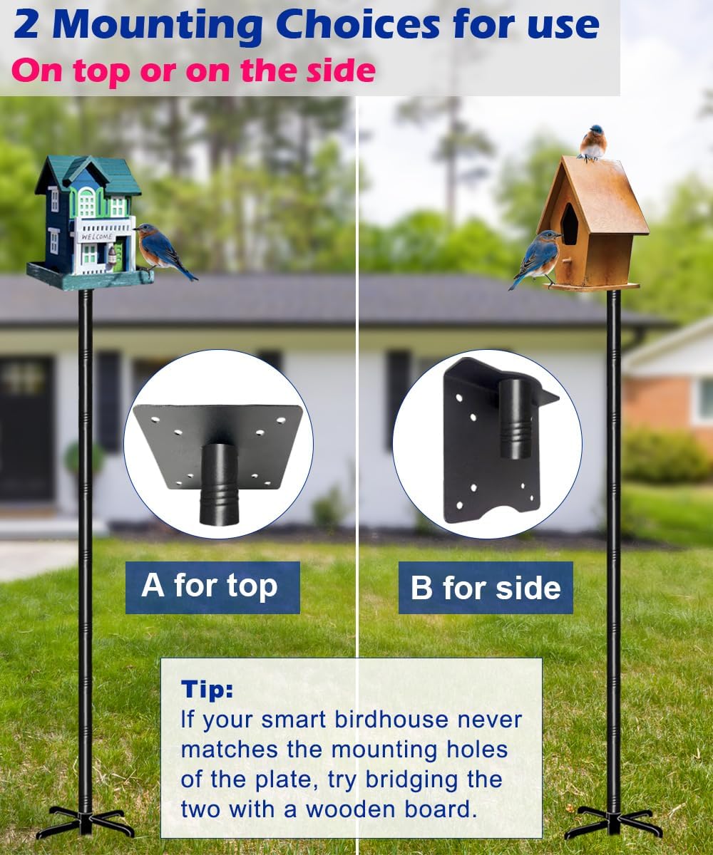105 Inch Bird Feeder Pole Kit, Heavy Duty Bird House Pole Set with 5-Forked Base, Adjustable Universal Mounting Post