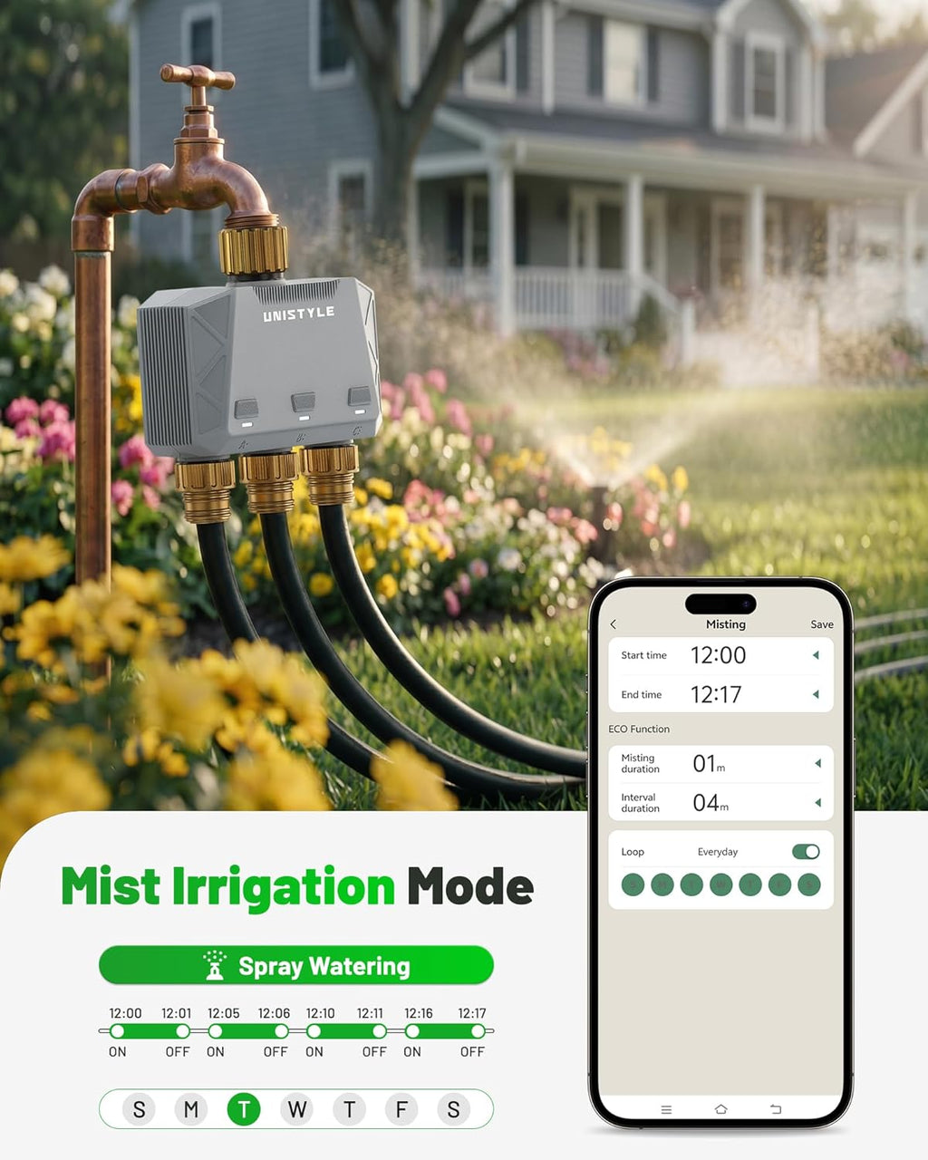 [All-New 2027] 1700FT WiFi Sprinkler Timer 3 Zone with Brass Inlet, Unistyle Smart Hose Timers Compatible Alexa &