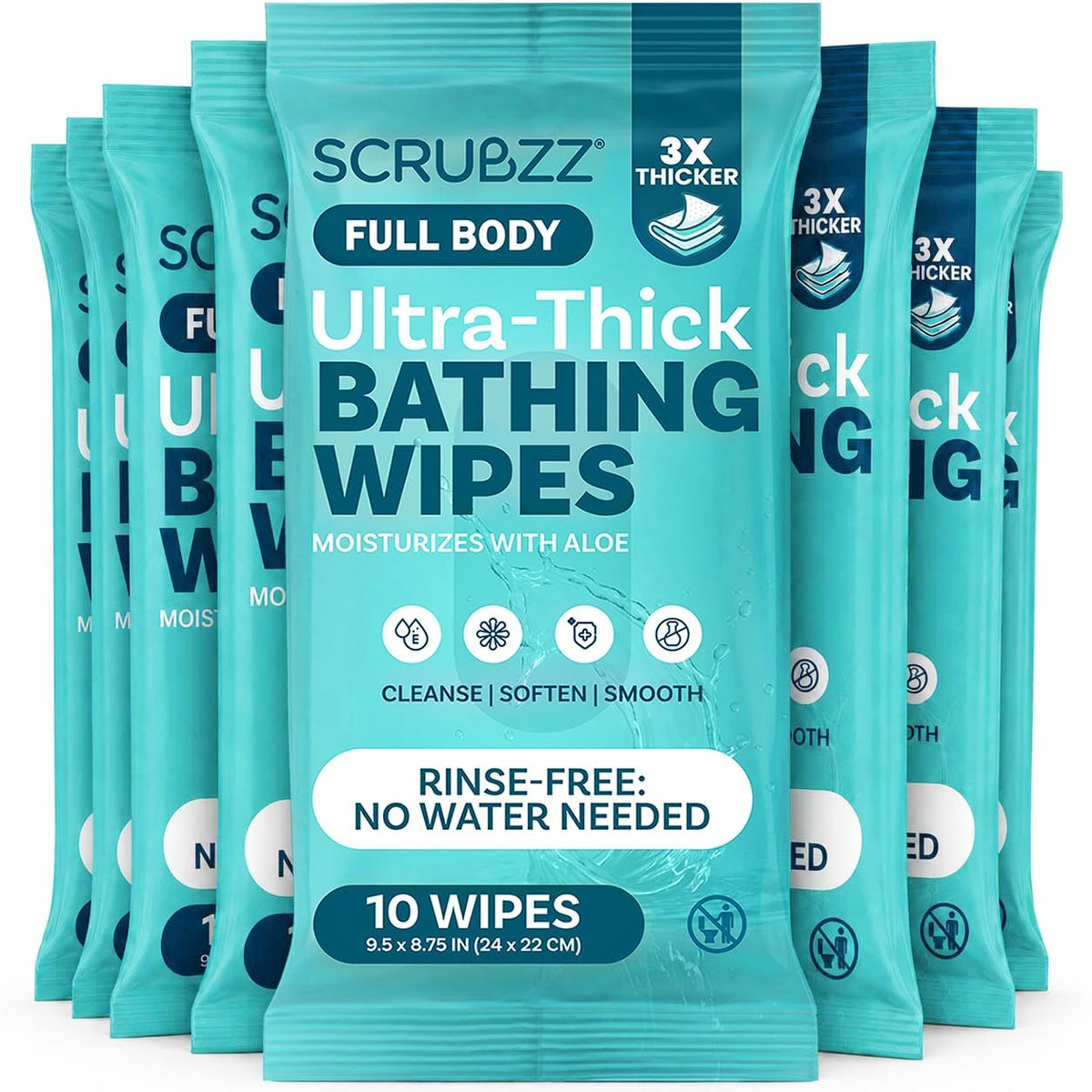 Extra Large Body Wipes for Adults Bathing No Rinse - 80 Ultra Thick Disposable Shower Wipes for Men, Women & Elderly
