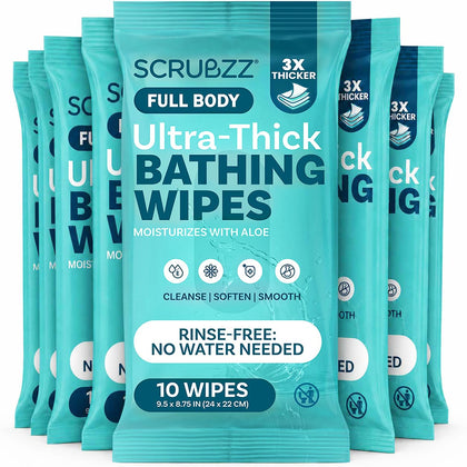 Extra Large Body Wipes for Adults Bathing No Rinse - 80 Ultra Thick Disposable Shower Wipes for Men, Women & Elderly